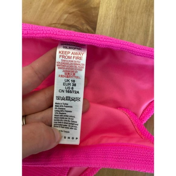 Topshop Crinkle Tanga Bikini Two Piece Hot Pink 6 - Picture 8 of 8